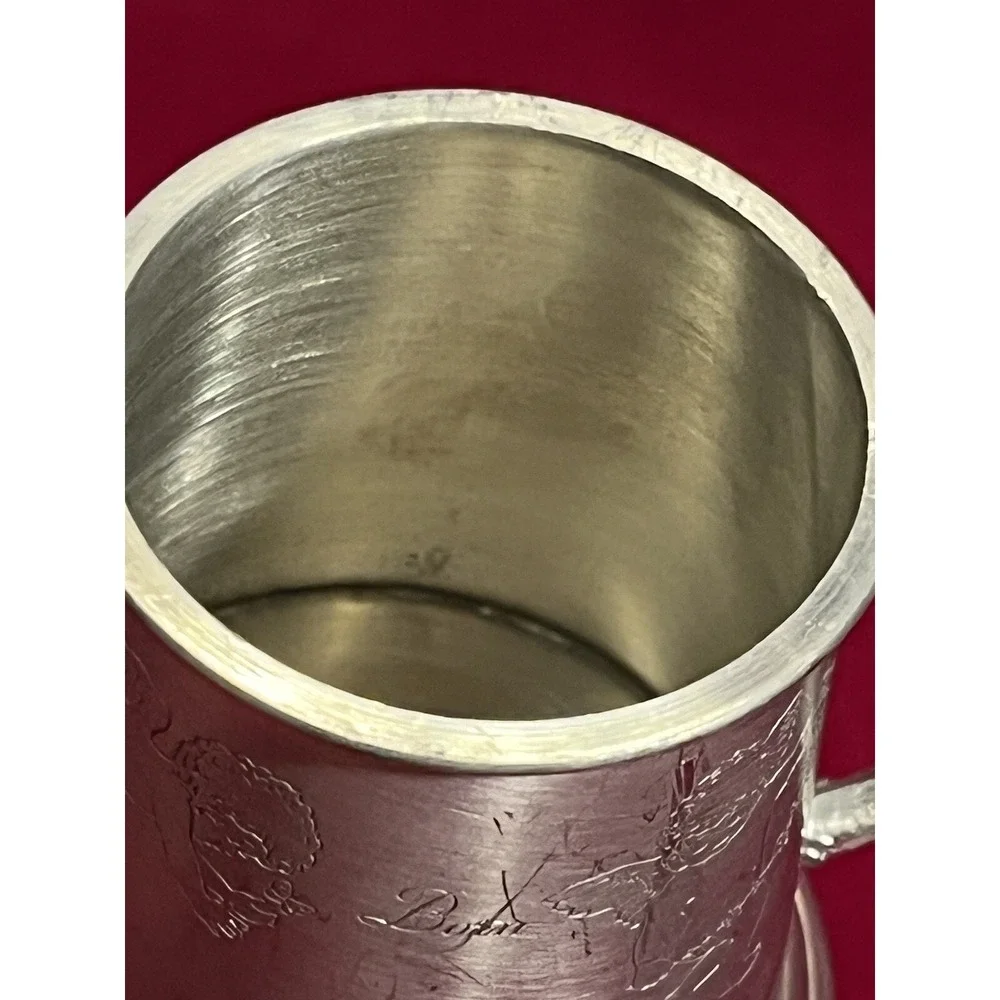 Vintage Sheffield England Pewter Baby Cup with Cherubs And Stork Handle